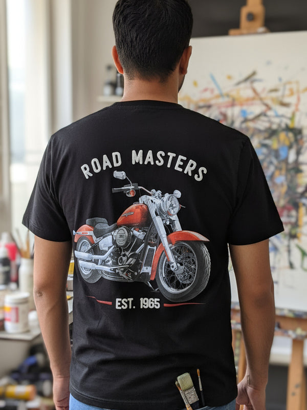 Road Masters streetwear graphic tee worn by model - Otaku Haus India

