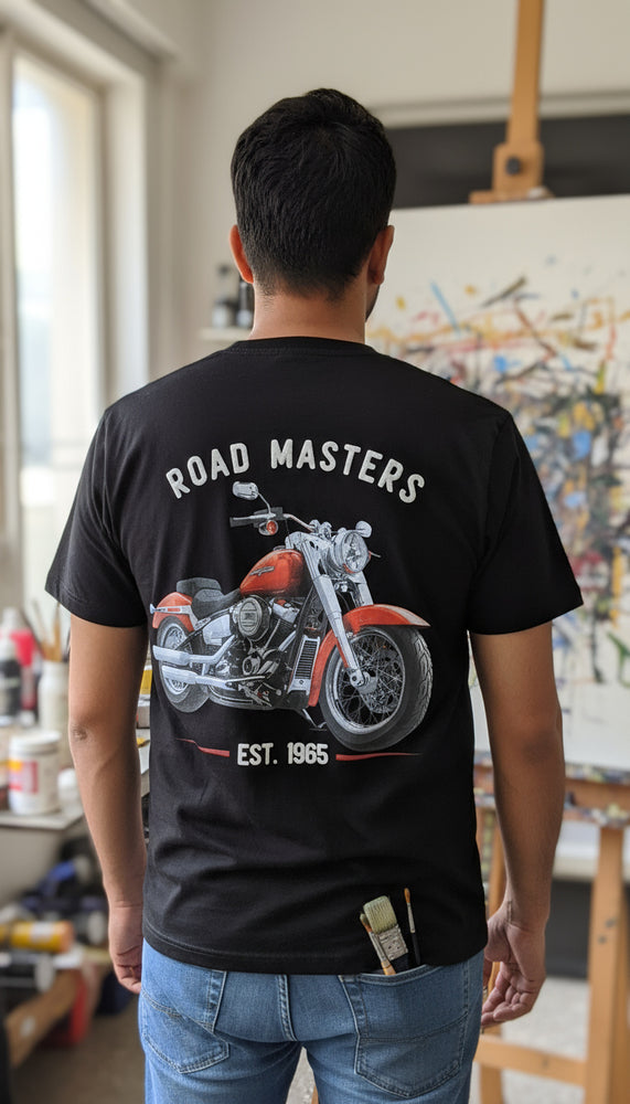 Road Masters streetwear graphic tee worn by model - Otaku Haus India

