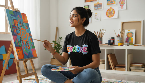 Groove streetwear graphic tee worn by model - Otaku Haus India