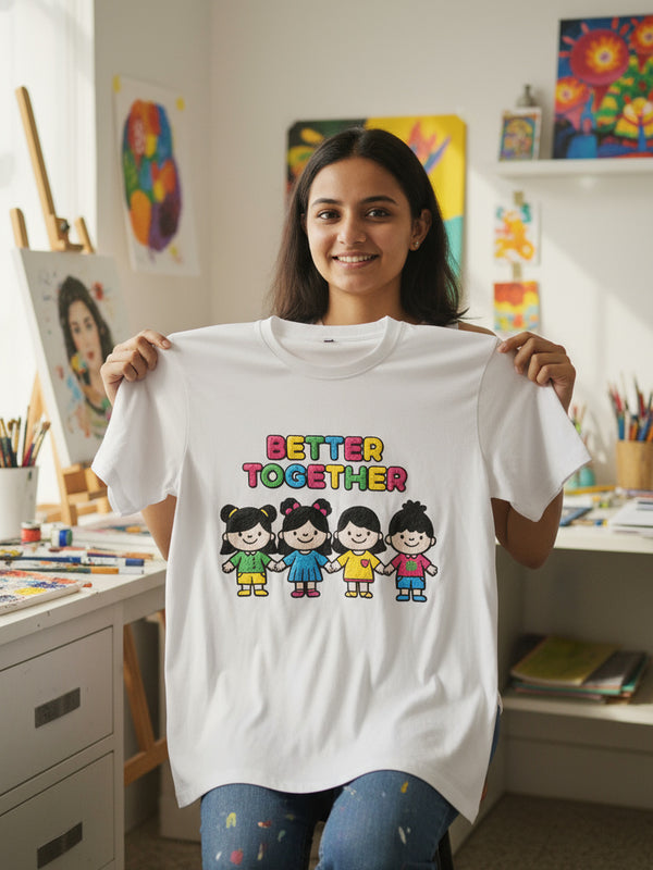 Better Together streetwear graphic tee worn by model - Otaku Haus India