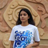 Flow streetwear graphic tee worn by model - Otaku Haus India
