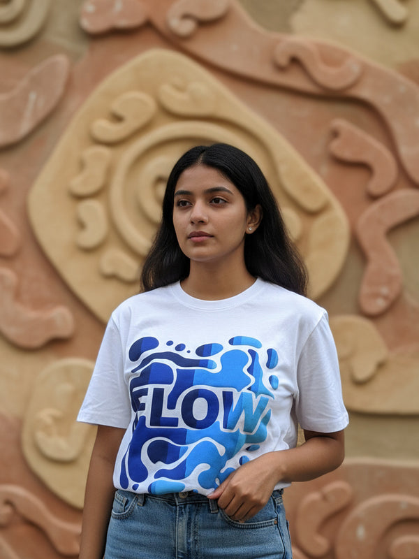 Flow streetwear graphic tee worn by model - Otaku Haus India
