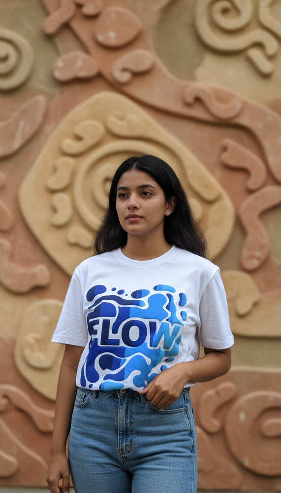 Flow streetwear graphic tee worn by model - Otaku Haus India

